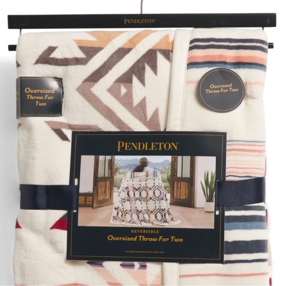 Pendleton Iconic Aztec Print Oversized Throw Blanket For 2  60”x80”